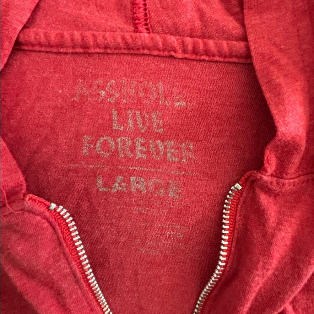 Assholes Live Forever Zip Up Hoodie | Red Graphic Sweatshirt | Size L - Picture 3 of 6